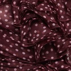 Pre Owned Dolce & Gabbana Burgundy Polka Dot Print Organza Silk Ruffled Wrap Top S