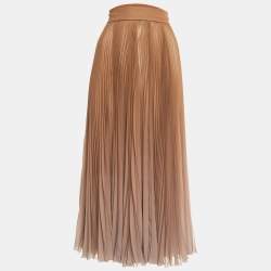 Pre Owned Dolce & Gabbana Brown Georgette Plisse Midi Skirt L