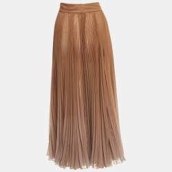 Pre Owned Dolce & Gabbana Brown Georgette Plisse Midi Skirt L