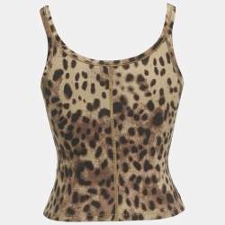 Pre Owned Dolce & Gabbana x Skims Brown Leopard Print Rib Knit Cropped Tank Top XS
