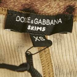 Pre Owned Dolce & Gabbana x Skims Brown Leopard Print Rib Knit Cropped Tank Top XS