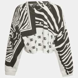 Pre Owned Dolce & Gabbana White/Black Abstract Print Cotton Cropped Sweatshirt M