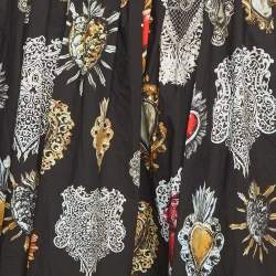 Pre Owned Dolce & Gabbana Black Sacred Heart Print Cotton Flared Skirt M