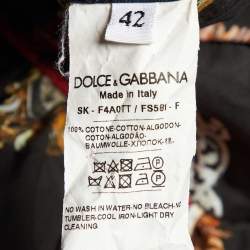 Pre Owned Dolce & Gabbana Black Sacred Heart Print Cotton Flared Skirt M