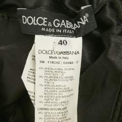 Pre Owned Dolce & Gabbana Black Crystal Embellished Jacquard Top and Skirt Set S