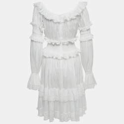 Pre Owned Dolce & Gabbana White Lace Trim Cotton Ruffled Short Dress S