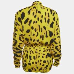Pre Owned Dolce & Gabbana Yellow Leopard Print Silk Plunging Neck Playsuit S