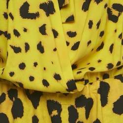 Pre Owned Dolce & Gabbana Yellow Leopard Print Silk Plunging Neck Playsuit S
