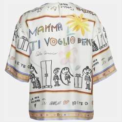 Pre Owned Dolce & Gabbana White Children Painting Silk Blouse M