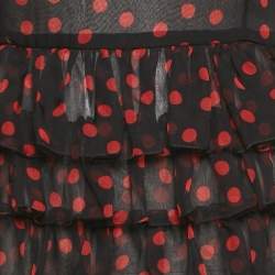 Pre Owned Dolce & Gabbana Black Polka Dots Silk Tiered Maxi Dress S