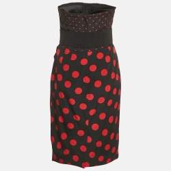 Pre Owned Dolce & Gabbana Black Polka Dots Print Silk Strapless Mini Dress M
