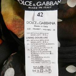 Pre Owned Dolce & Gabbana Black Printed Silk Ruffled Asymmetric Long Dress L