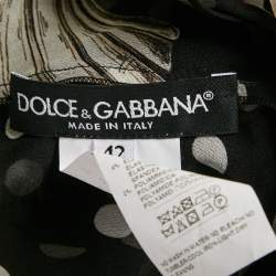 Pre Owned Dolce & Gabbana Black Printed Silk Ruffled Asymmetric Long Dress L