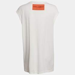 Pre Owned Dolce & Gabbana White Bellezza Print Jersey Sleeveless T-Shirt S