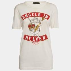 Pre Owned Dolce & Gabbana Off-White Printed Jersey T-Shirt M