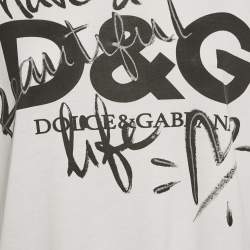 Pre Owned Dolce & Gabbana White Beautiful Life Logo Print Cotton T-Shirt M