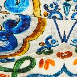 Pre Owned Dolce & Gabbana White Majolica Printed Cotton Bralette M