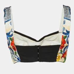 Pre Owned Dolce & Gabbana White Majolica Printed Cotton Bralette M
