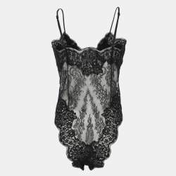 Pre Owned Dolce & Gabbana Black Lace Logo Bodysuit M