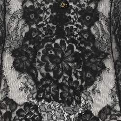 Pre Owned Dolce & Gabbana Black Lace Logo Bodysuit M