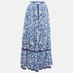 Pre Owned Dolce & Gabbana Blue Majolica Print Poplin Maxi Skirt M