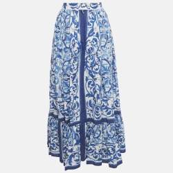 Pre Owned Dolce & Gabbana Blue Majolica Print Poplin Maxi Skirt M