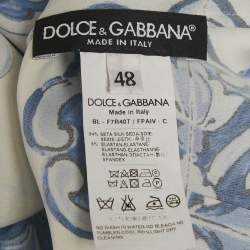 Pre Owned Dolce & Gabbana White /Blue Majolica Print Silk Blouse L