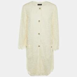 Pre Owned Dolce & Gabbana Ivory Lace Lily Button Detail Coat XL