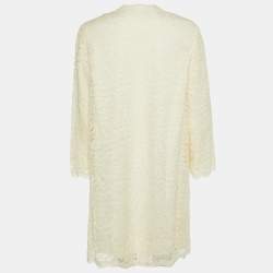 Pre Owned Dolce & Gabbana Ivory Lace Lily Button Detail Coat XL