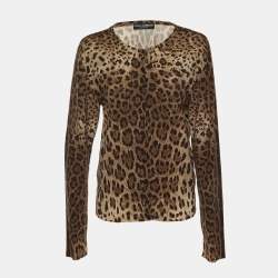 Pre Owned Dolce & Gabbana Brown Leopard Print Wool Knit Cardigan XL