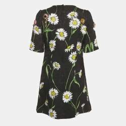 Pre Owned Dolce & Gabbana Black Floral Jacquard Crystal Detail Mini Dress M