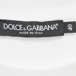 Pre Owned Dolce & Gabbana White Cotton Logo Embellished Detail Cap Sleeve T-Shirt S