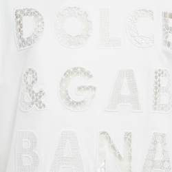 Pre Owned Dolce & Gabbana White Cotton Logo Embellished Detail Cap Sleeve T-Shirt S