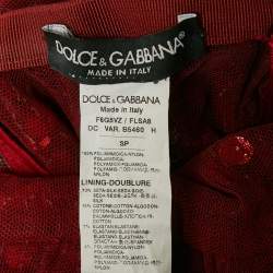 Pre Owned Dolce & Gabbana Red Sequin Tulle Halter Neck Jumpsuit S