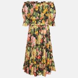 Pre Owned Dolce & Gabbana Multicolor Floral Print Cotton Tiered Midi Dress L