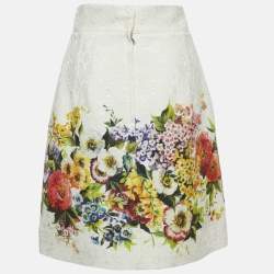 Pre Owned Dolce & Gabbana White Floral Print Cotton Blend Short Skirt S