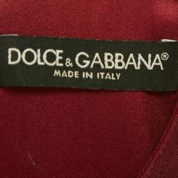 Pre Owned Dolce & Gabbana Burgundy Printed Silk Midi Dress S