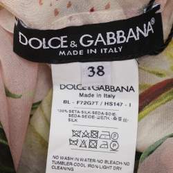 Pre Owned Dolce & Gabbana Multicolor Lily Printed Silk Ruffled Off-The-Shoulder Top and Skirt Set S