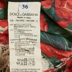 Pre Owned فستان دولتشي أند غابانا بطبعة الجيرانيوم أحمر/متعدد الألوان حرير ممزوج مزين بالدانتيل متوسط الطول مقاس صغير (إكس سمول)