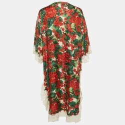 Pre Owned فستان دولتشي أند غابانا بطبعة الجيرانيوم أحمر/متعدد الألوان حرير ممزوج مزين بالدانتيل متوسط الطول مقاس صغير (إكس سمول)