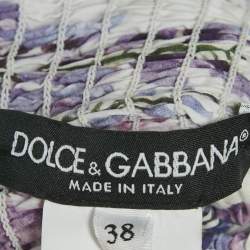 Pre Owned Dolce & Gabbana White Floral Print Cotton Tie UP Wisteria Mini Dress S