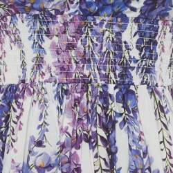 Pre Owned Dolce & Gabbana White Floral Print Cotton Tie UP Wisteria Mini Dress S