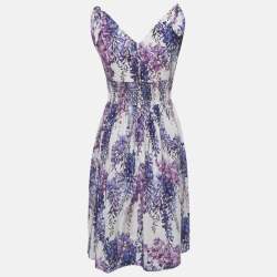 Pre Owned Dolce & Gabbana White Floral Print Cotton Tie UP Wisteria Mini Dress S