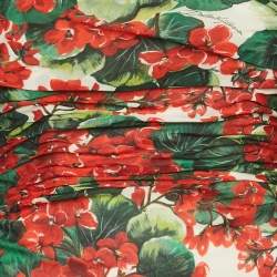 Pre Owned Dolce & Gabbana Red Geranium Print Silk Chiffon Ruched Dress S