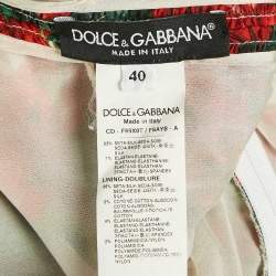 Pre Owned Dolce & Gabbana Red Geranium Print Silk Chiffon Ruched Dress S