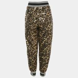Pre Owned Dolce & Gabbana Metallic Leopard Pattern Sequin Trackpants M