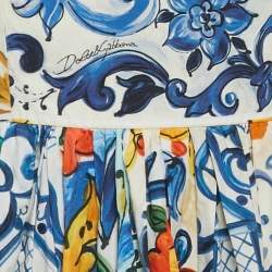 Pre Owned Dolce & Gabbana White Majolica Print Cotton Poplin Mini Dress XS