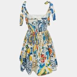 Pre Owned Dolce & Gabbana White Majolica Print Cotton Poplin Mini Dress XS