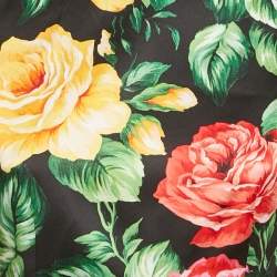 Pre Owned Dolce & Gabbana Black Floral Print Satin Puff Sleeve Mini Dress S