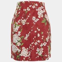 Pre Owned Dolce & Gabbana Red Floral Print Cotton Silk Mini Skirt S 